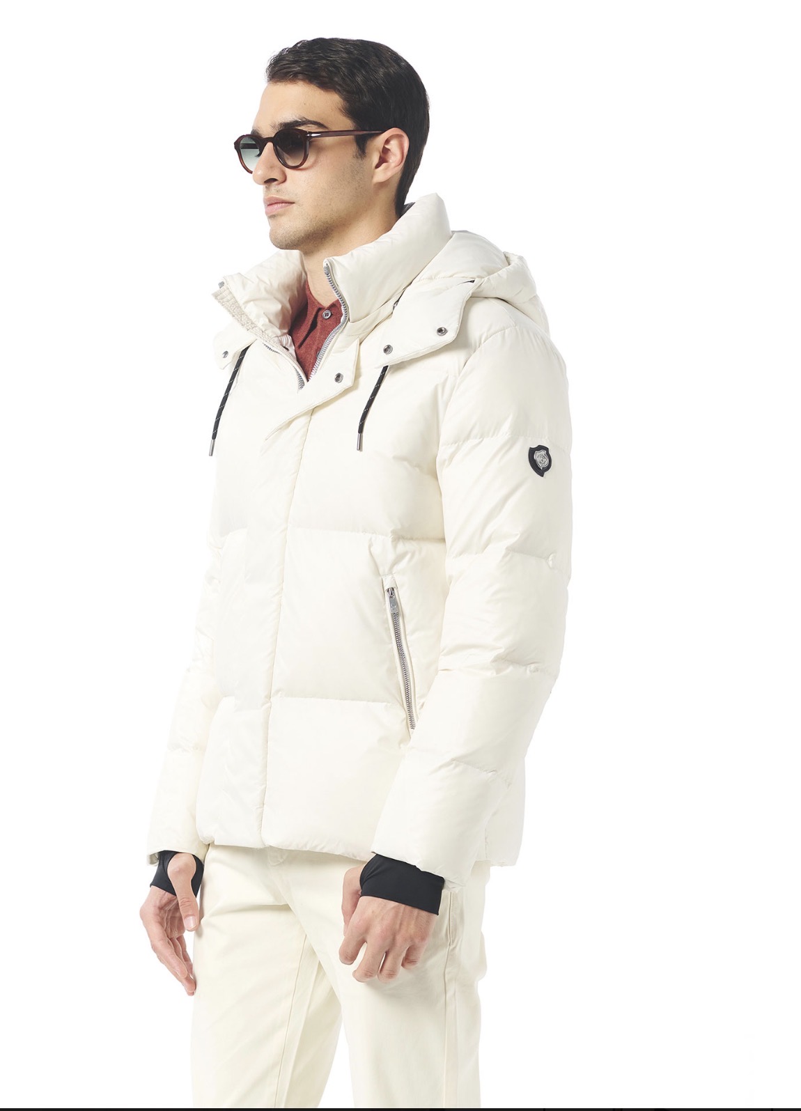 Made Tekstil Ivory hooded puffer jacket side view